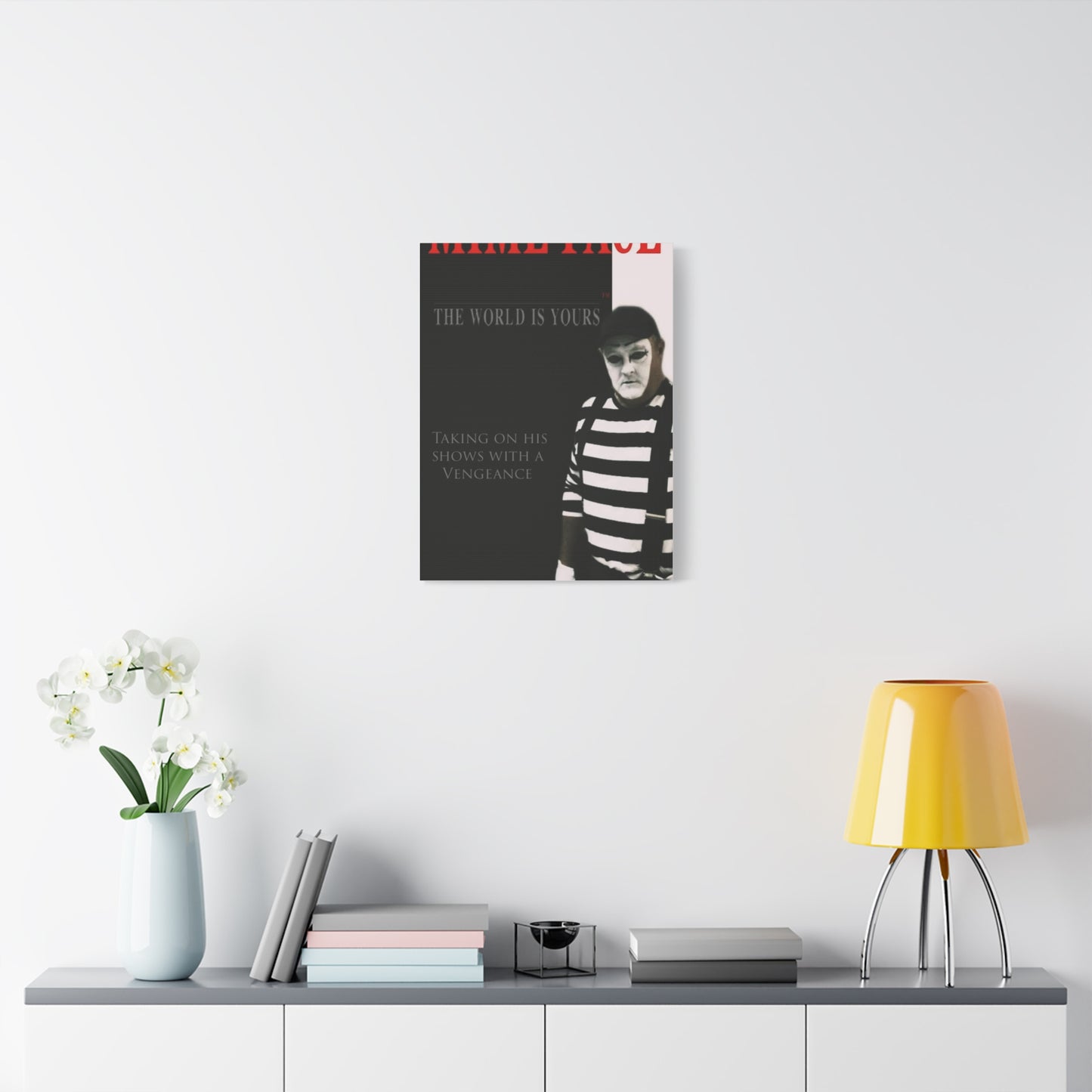 Mime Face Stretched Canvas Art – Quirky Wall Decor for Performers