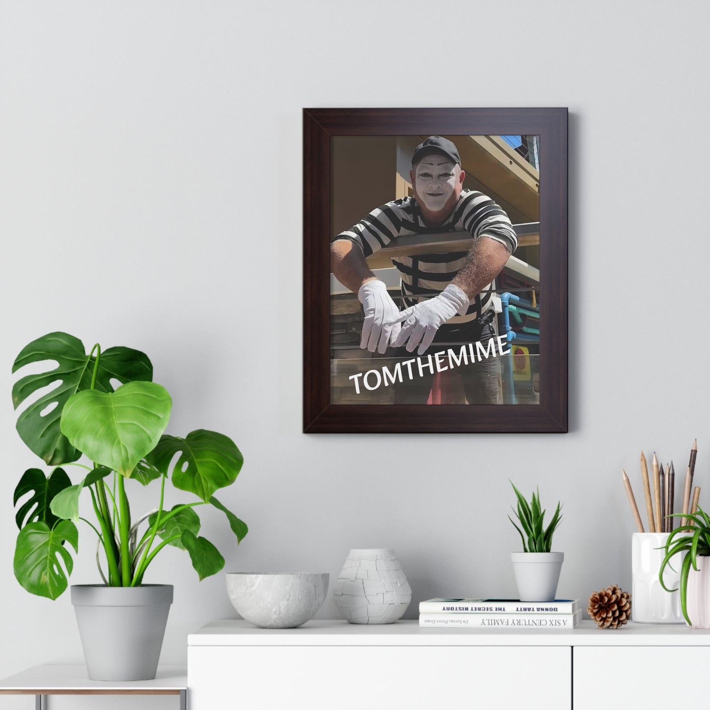Whimsical Framed Poster of Tom the Mime - Fun Wall Art for Home Decor