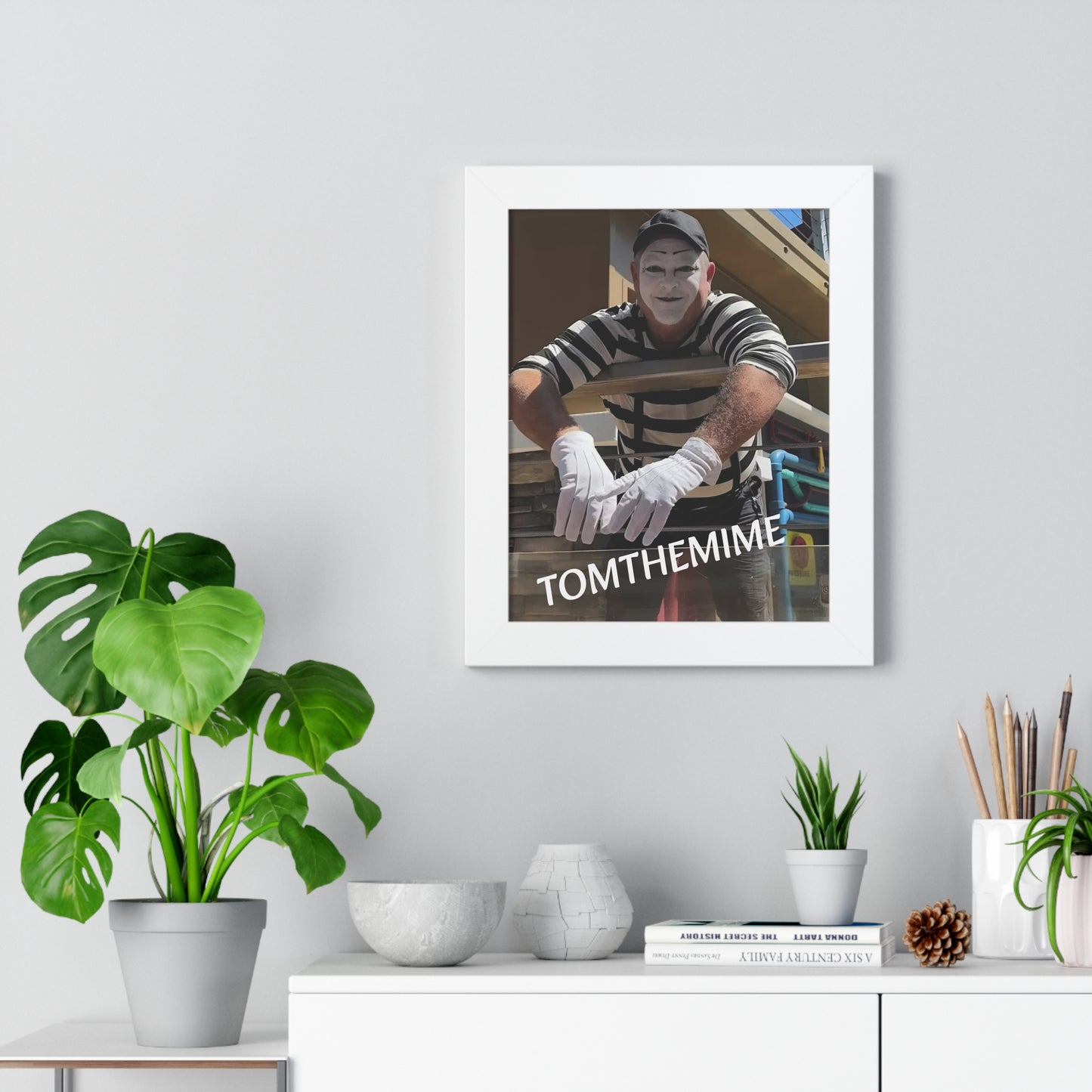 Whimsical Framed Poster of Tom the Mime - Fun Wall Art for Home Decor